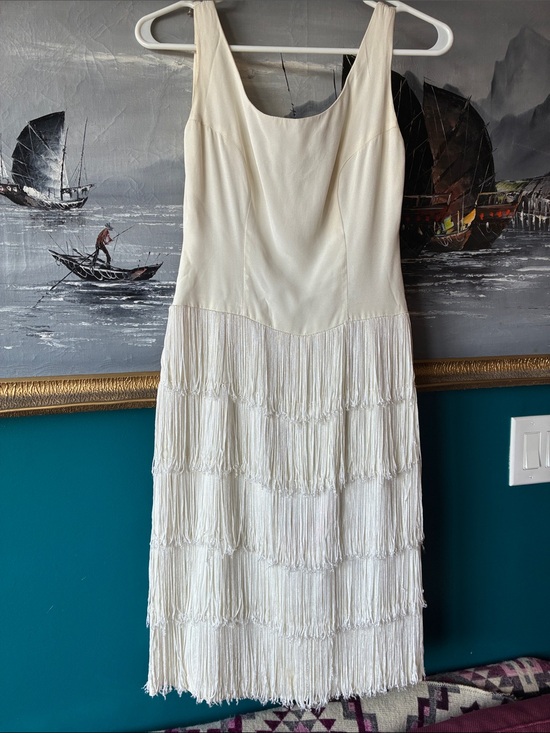 Vintage Dresses & Skirts - Vintage Original Jr. Theme Ivory Fringe Cocktail Dress | modern Bridal |